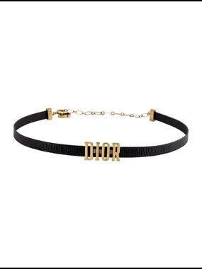DIOR Black Ribbon Choker with Gold Logo